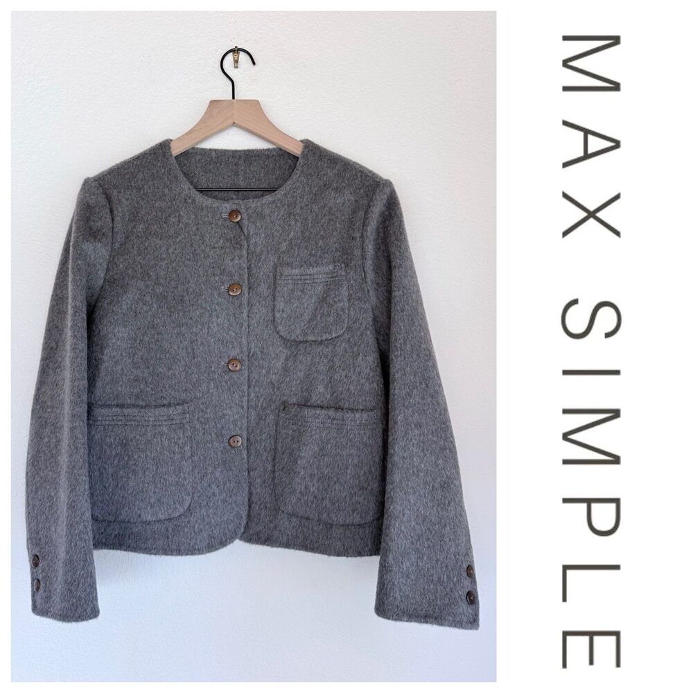 NEW MAX SIMPLE NYC Button Up Wool Short Lady Jacket in Gray Size Small